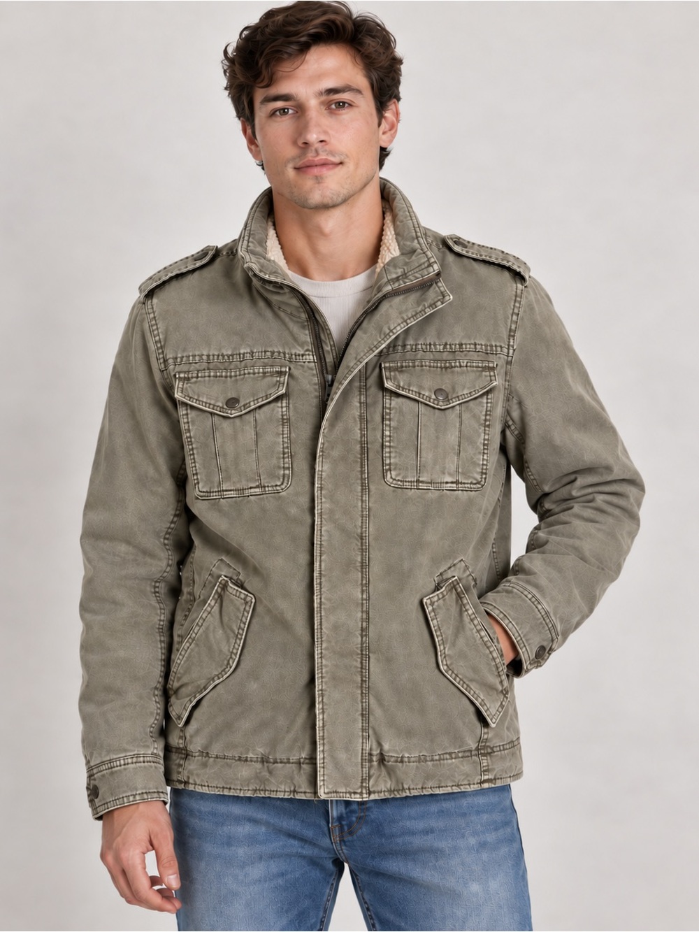 Levi’s Men’s Small Sherpa Lined Utility Field Jacket Olive Green